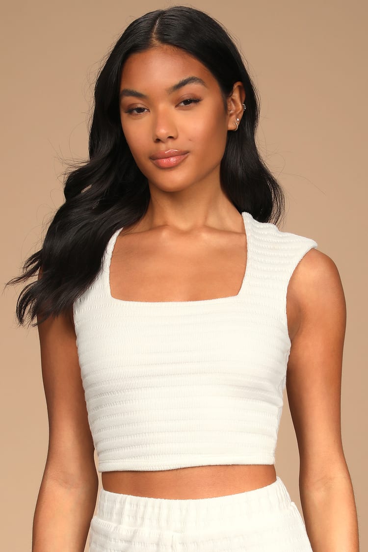 White Lounge Top - Square - Cropped - Lulus