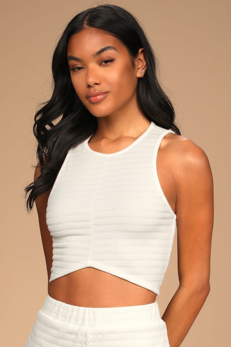 White Crop Top - Lounge Top - V-Hem Top - Women's Tops - Lulus