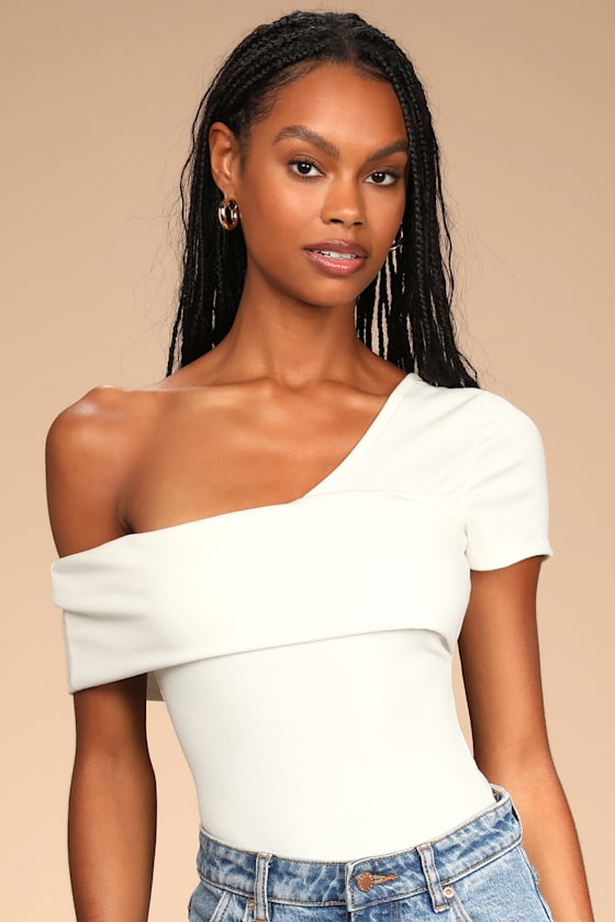 White Bodysuit Ribbed Bodysuit One Shoulder Bodysuit Lulus