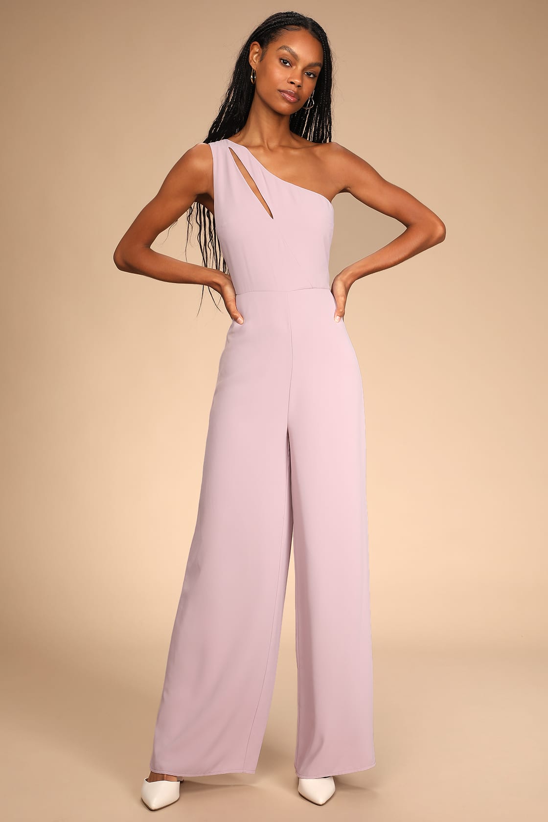 One Shoulder Lavender and Light Purple Wedding Guest Jumpsuit for Spring and Summer Wedding