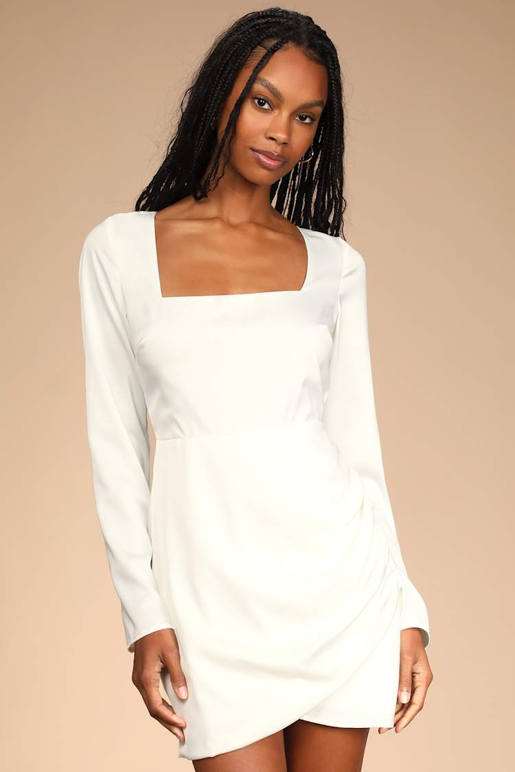square neck structured tulip mini dress Lovebug | Ivory Bandeau Mini Dress With Tulip Skirt