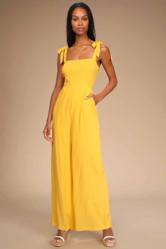 Mustard Yellow Jumpsuit - Two-Piece Jumpsuit - Lace-Up Jumpsuit - Lulus