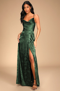 Simply Dreamy Emerald Green Satin Floral Jacquard Maxi Dress