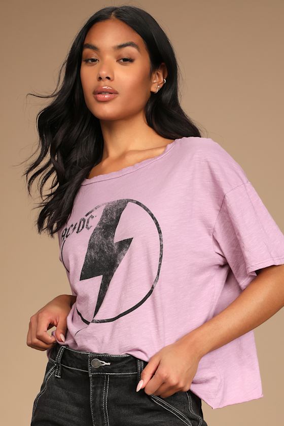 Mauve Purple Tee - AC/DC Graphic Tee - Oversized Crop Top - Lulus