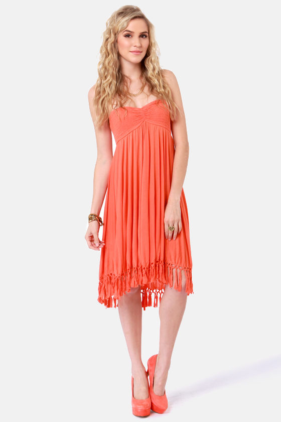Roxy Native Breeze Strapless Coral Dress