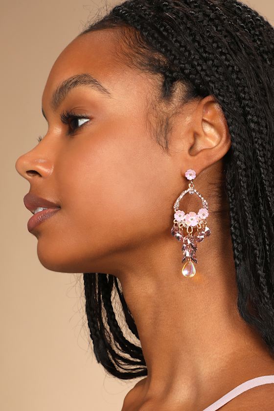 Truly Phenomenal Purple Floral Rhinestone Statement Earrings 1