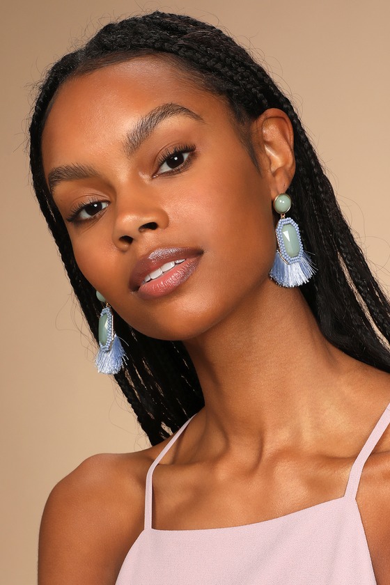Lulus | Brazenly Boho Blue Gem Tassel Earrings