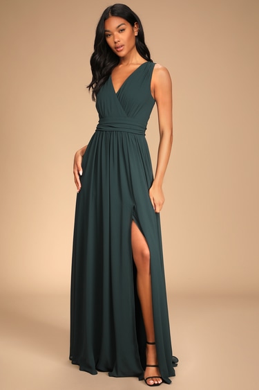 Thoughts of Hue Emerald Green Surplice Maxi Dress