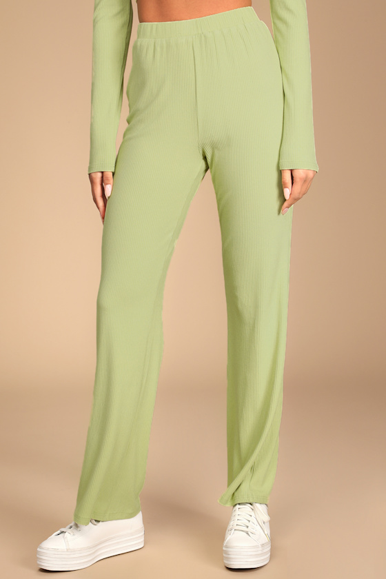 Freestyle 'Fit Light Green Ribbed Wide-Leg Lounge Pants 7