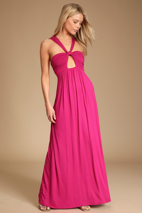 Beyond Casual Magenta Halter Cutout Maxi Dress