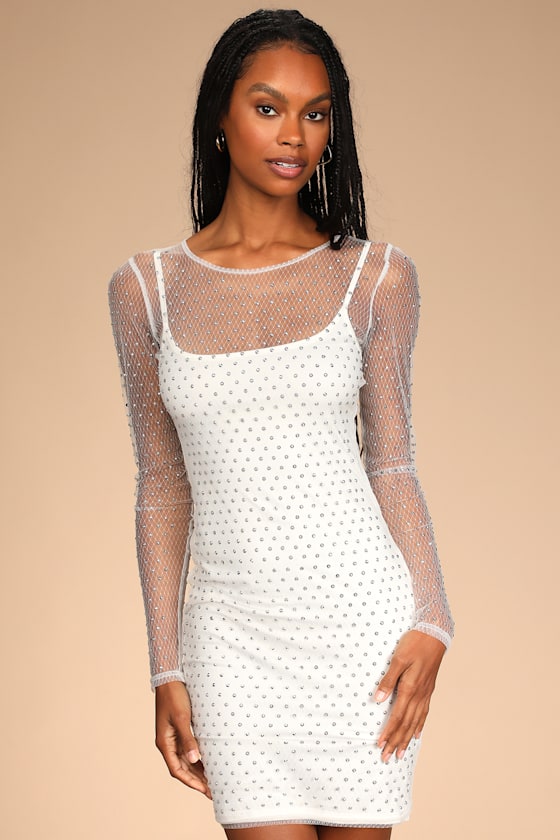 Radiant Reputation White Rhinestone Mesh Bodycon Dress 3
