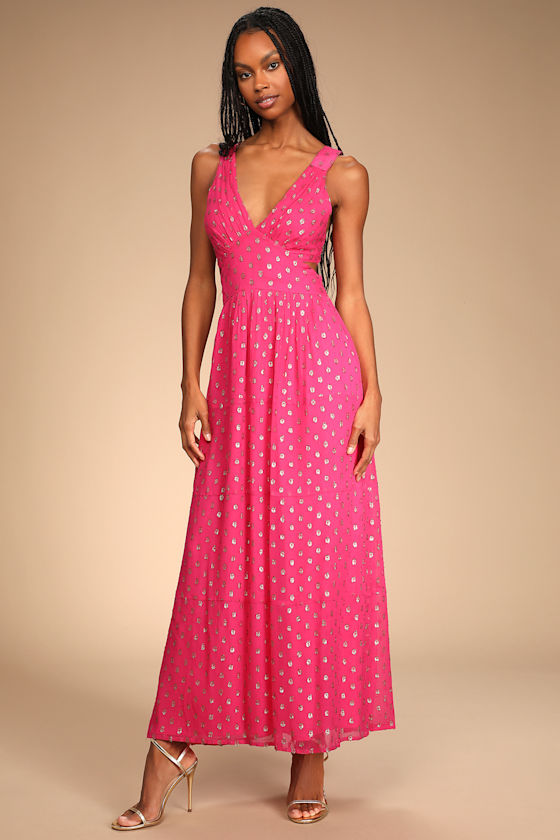 Dots and Wishes Hot Pink Polka Dot Cutout Maxi Dress 3