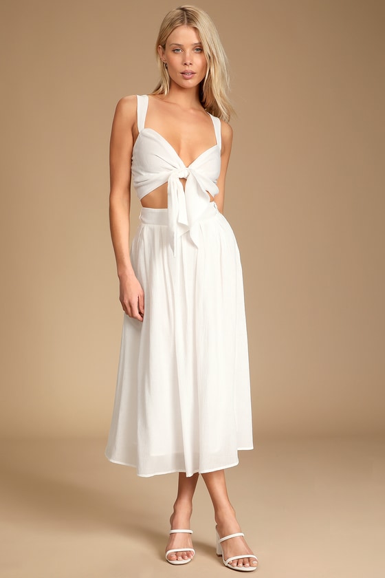 Spanish Steps White Sleeveless Tie-Front Two-Piece Dress