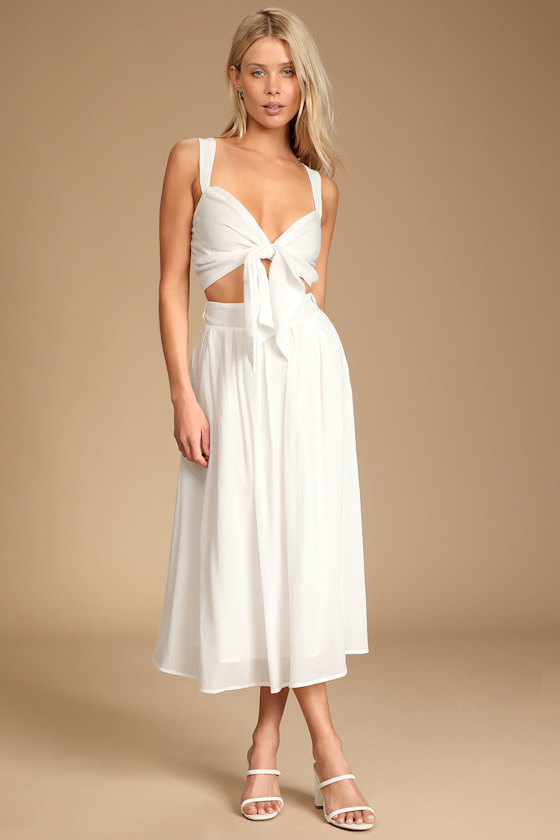 Spanish Steps White Sleeveless Tie-Front Two-Piece Dress 2