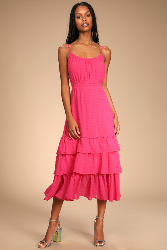 pink midi tiered dress