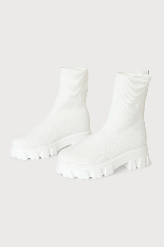 Gianella White Knit Mid-Calf Platform Slip-On Sock Booties 3