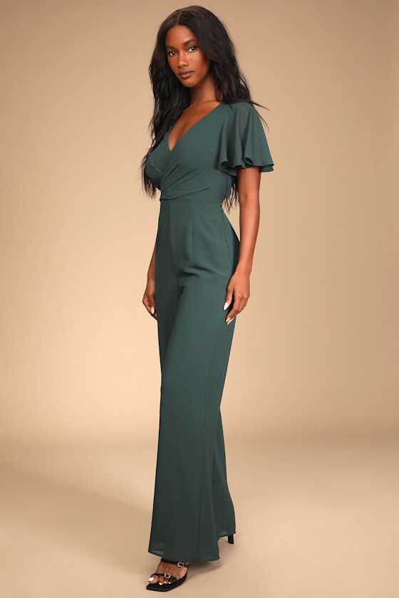Green Jumpsuit - Flutter Sleeve Jumpsuit - Wide-Leg Jumpsuit - Lulus
