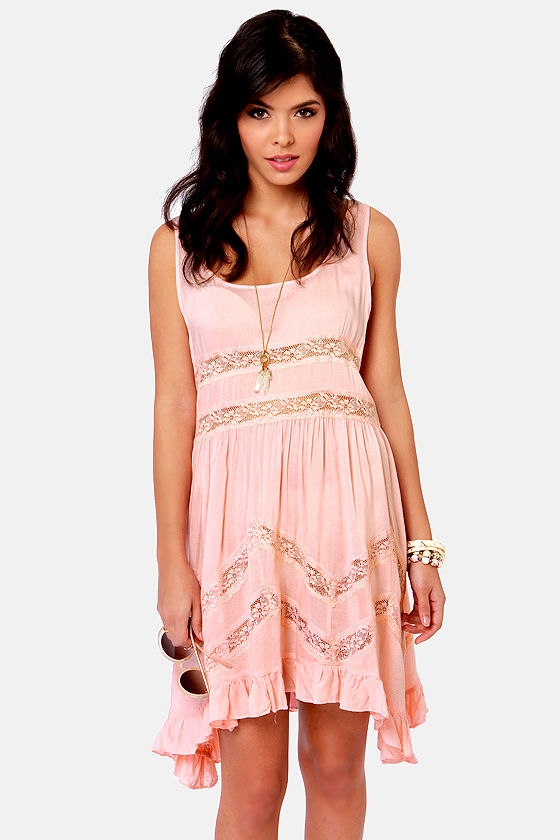 Cross-Country Cutie Peach Lace Dress