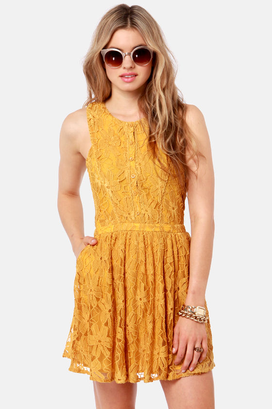 mustard lace dress