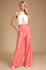 Love Without End Coral Pink Pleated High-Waist Wide-Leg Pants