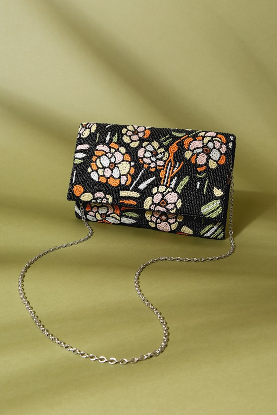 Groovy Garden Black Floral Beaded Clutch 7
