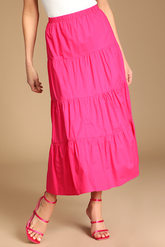 Boldest Love Hot Pink Tiered Midi Skirt 3