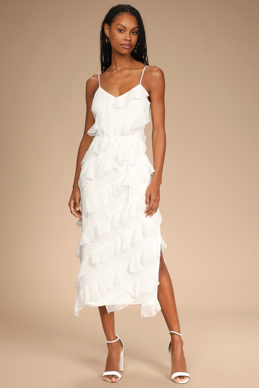 Love the Look White Tiered Ruffled Midi Dress