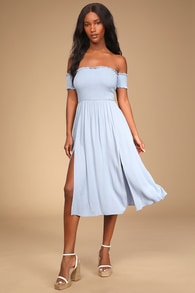 View from the Meadow Slate Blue Off-the-Shoulder Dress
