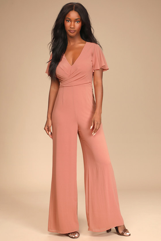 Rave Reviews Rusty Rose Flutter Sleeve Wide-Leg Jumpsuit 4