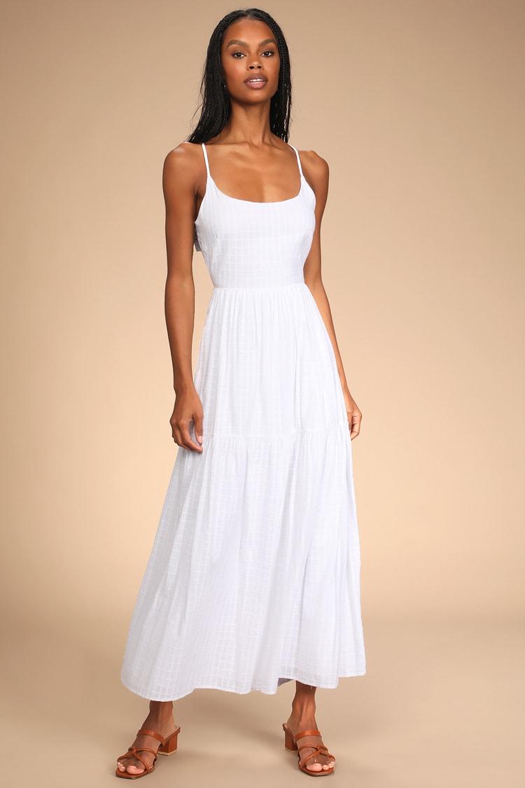 White Maxi Dress - Sleeveless Dress Tie-Back Maxi -