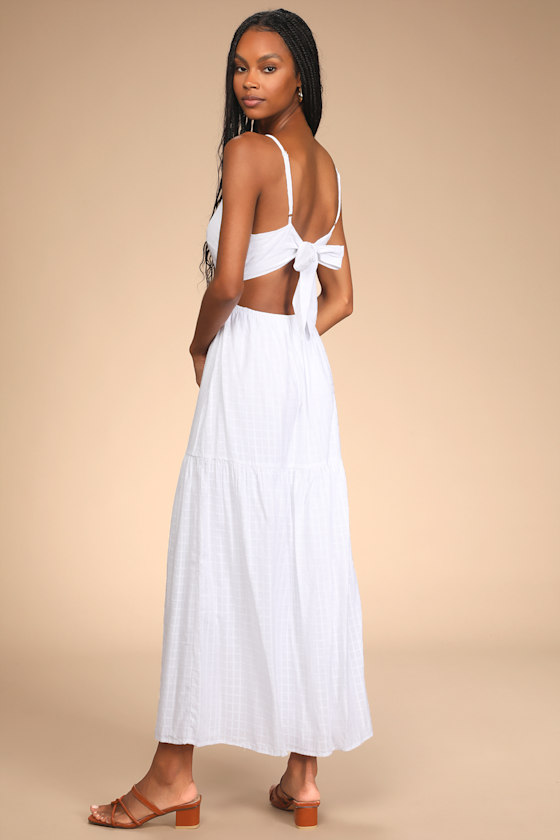 Hear My Heartbeat White Sleeveless Tie-Back Tiered Maxi Dress 2