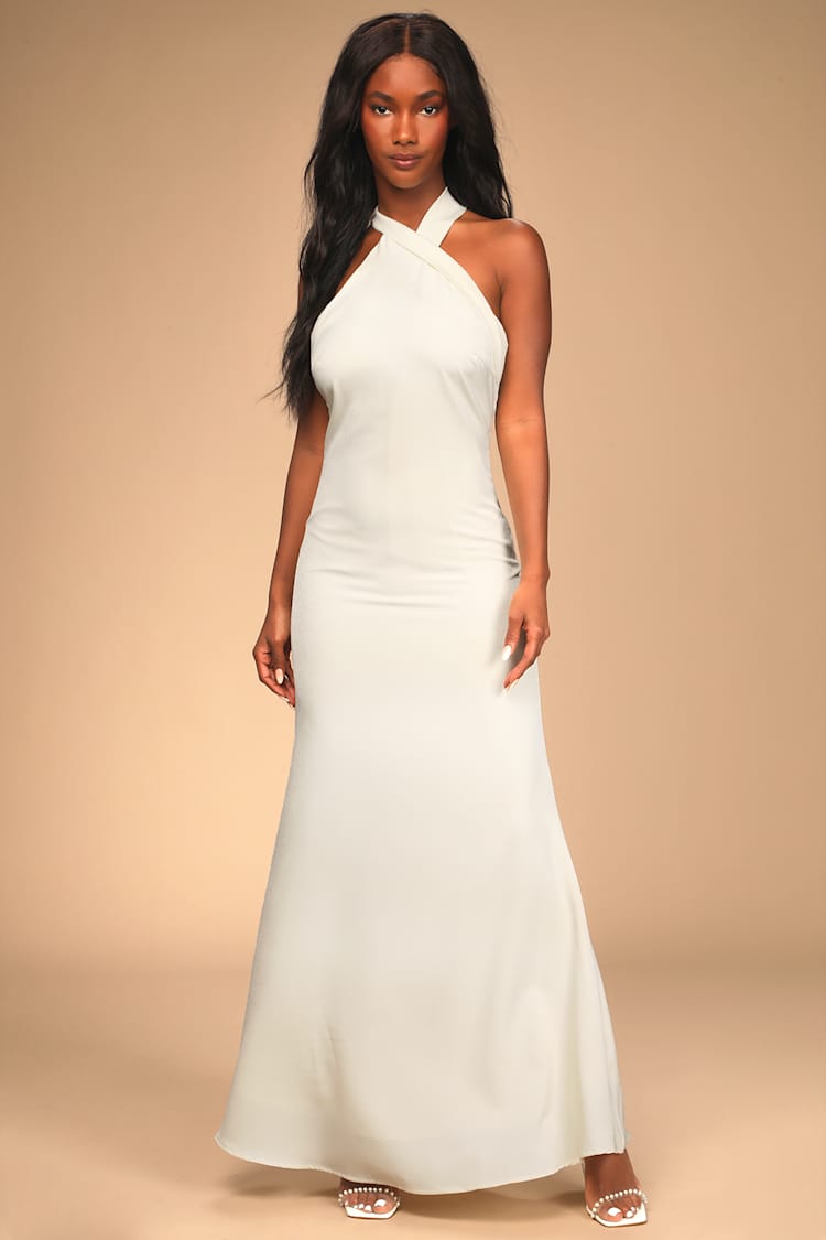 chinese dress ladies Ivory Satin Maxi Dress – Hyphen main image 1