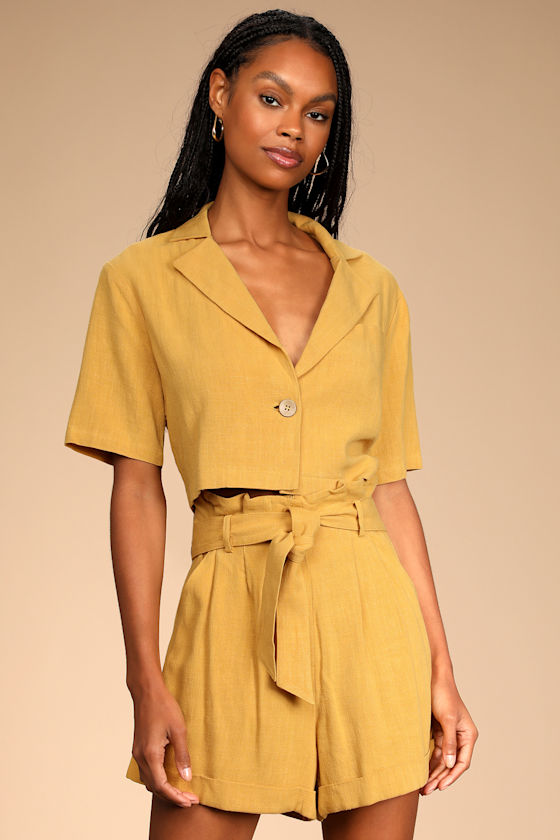 Daily Adventures Mustard Yellow Paperbag Waist Shorts 5