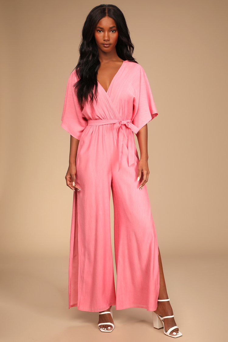 Pink Wide-Leg Jumpsuit - Cute Jumpsuit - Surplice Jumpsuit - Lulus