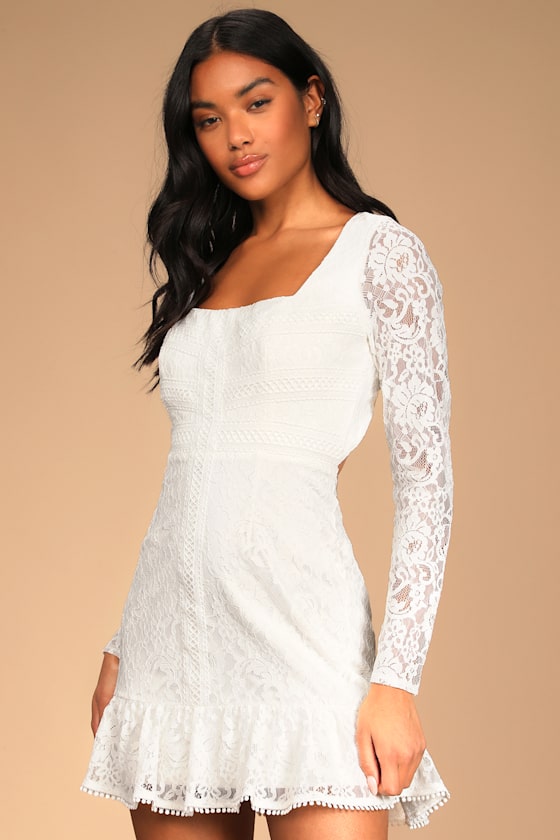 Amazing Love White Lace Backless Long Sleeve Mini Dress 4