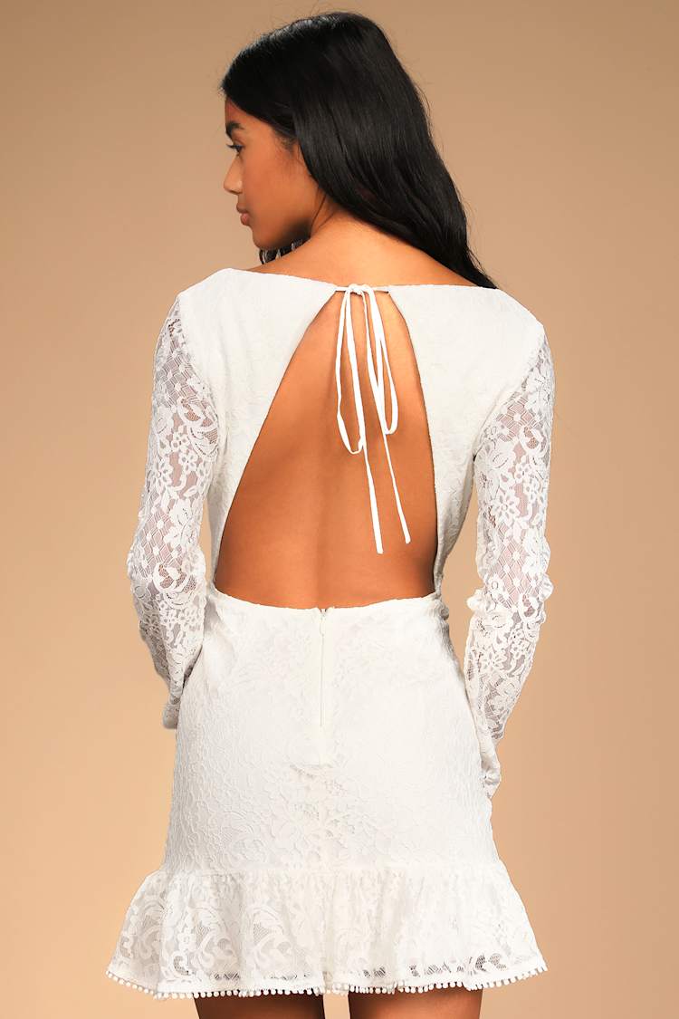White Lace Dress - Long Sleeve Mini Dress - Backless Dress - Lulus White Lace Dress - Long Sleeve Mini Dress - Backless Dress - Lulus