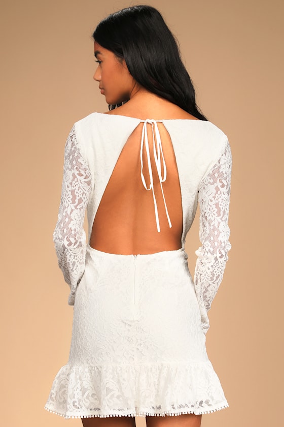 Amazing Love White Lace Backless Long Sleeve Mini Dress 2