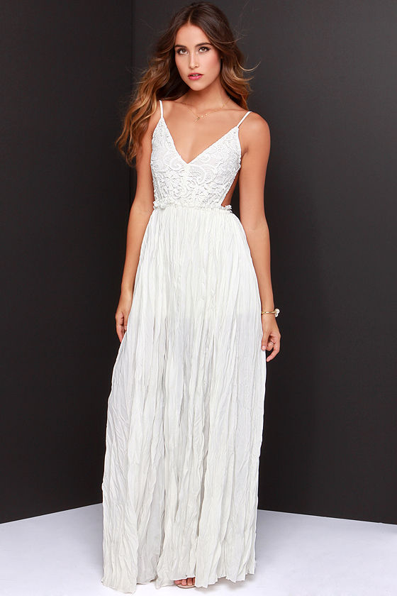 crochet maxi dress white