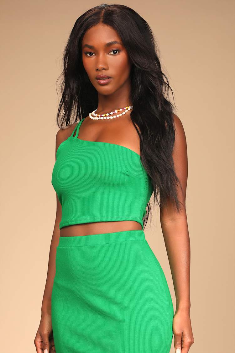 bright green one shoulder dress Lucky One Shoulder Knit Dress main image 0