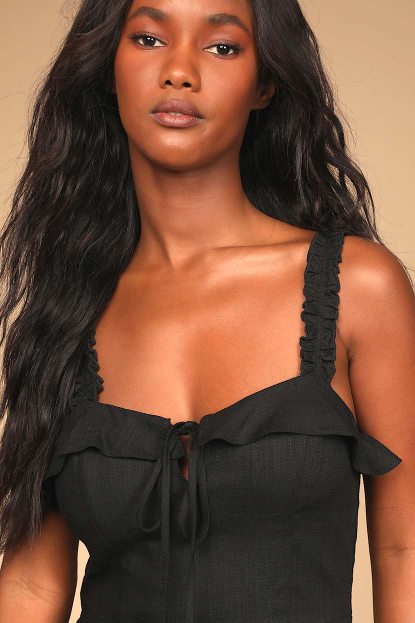 Black Mini Dress - Cute Ruffled Dress - Sleeveless Linen Dress - Lulus