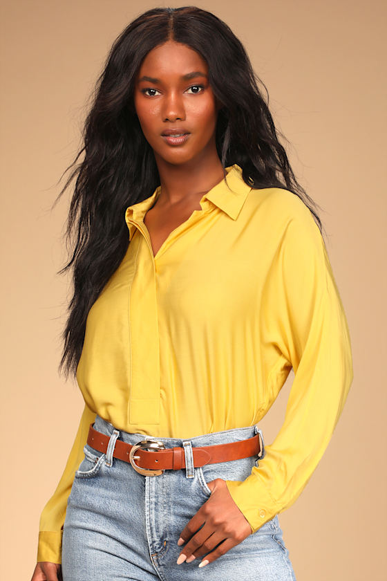 Yellow Long Sleeve Top ButtonUp Top Long Sleeve Blouse Lulus