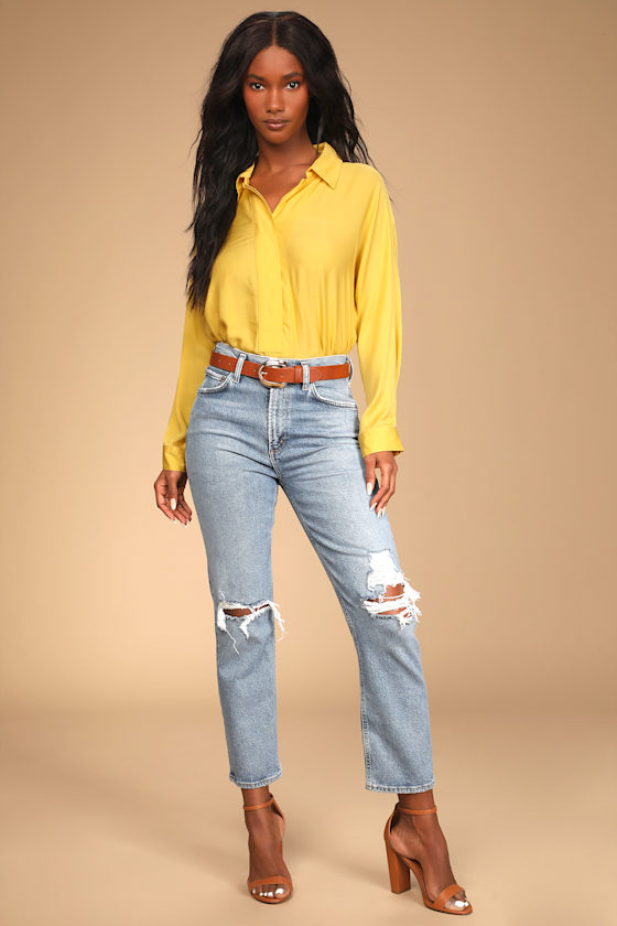 See You Tomorrow Mustard Yellow Button-Up Long Sleeve Top 5