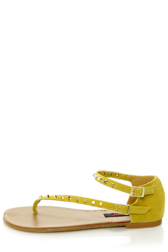 Dollhouse Sky Mustard Yellow Studded Thong Sandals - $24.00 - Lulus