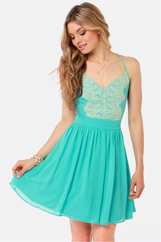 Pretty Aqua Dress - Lace Dress - Backless Dress - $49.00