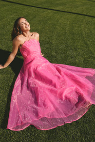 Serenity Hot Pink Strapless Organza Maxi Dress