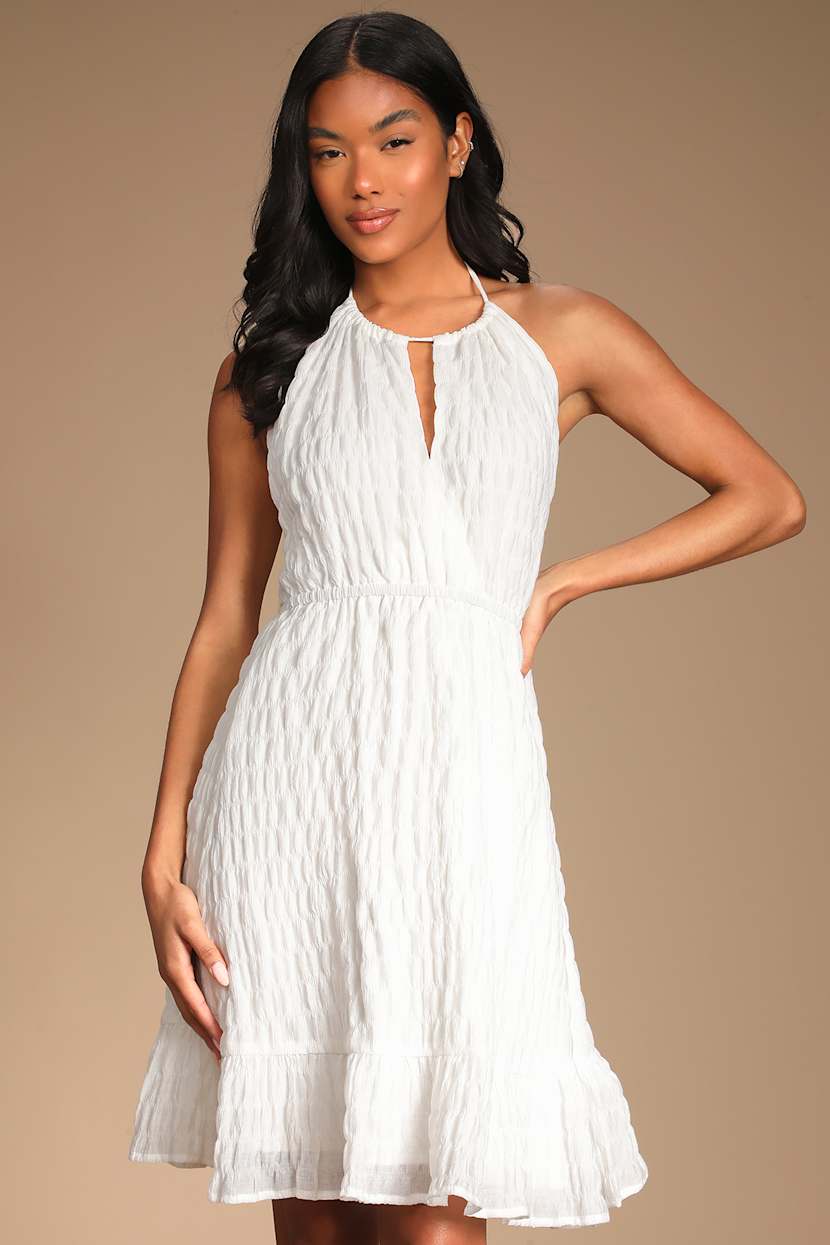 White Mini Dress - Halter Dress - Tie-Back Mini Dress - LWD - Lulus