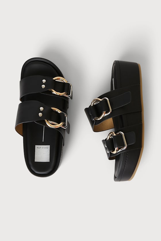 Cici Black Stella Buckled Platform Slide Sandals 1