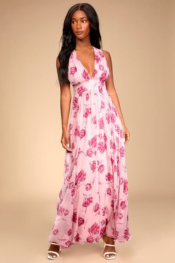 Reverie of Romance Pink Floral Print Empire Waist Maxi Dress 5