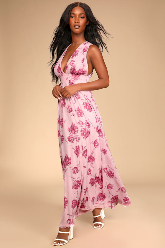 Reverie of Romance Pink Floral Print Empire Waist Maxi Dress 6