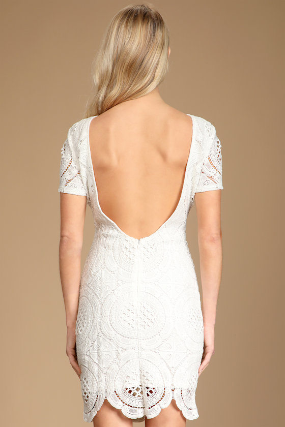 Gorgeous Gal White Lace Short Sleeve Backless Bodycon Mini Dress 2